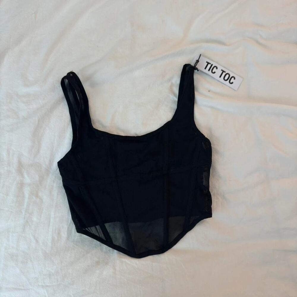 NWT Black Sheer corset crop top